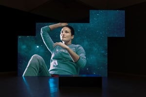 Art Gallery of New South Wales, Eija-Liisa Ahtila, 'POTENTIALITY FOR LOVE – MAHDOLLINEN RAKKAUS' (2018). Angular video sculpture of 22 DIP LED modules, two research tables with attached 'monitor mirrors' 4K/HD. Installation view: 21st Biennale of Sydney, Art Gallery of New South Wales, Sydney (16 March–11 June 2018). Copyright © Crystal Eye – Kristallisilmä Oy Helsinki. Courtesy the artist and Marian Goodman Gallery, New York, Paris and London. Photo: silversalt photography.